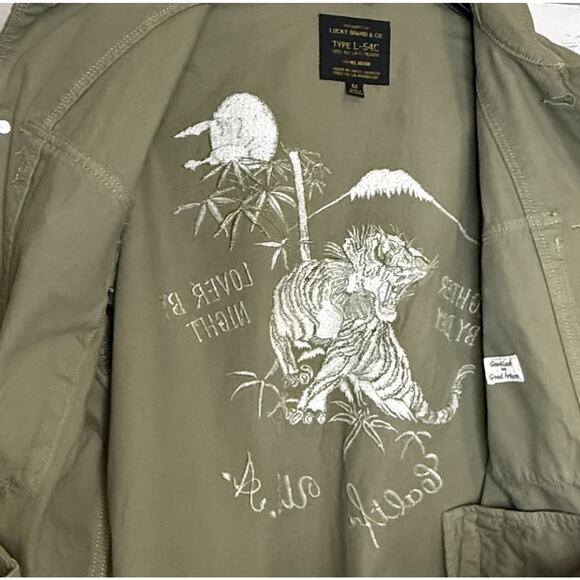 Lucky Brand Military Jacket $199 Embroidered Tiger Fighter Lover, Medium EUC - Picture 9 of 12